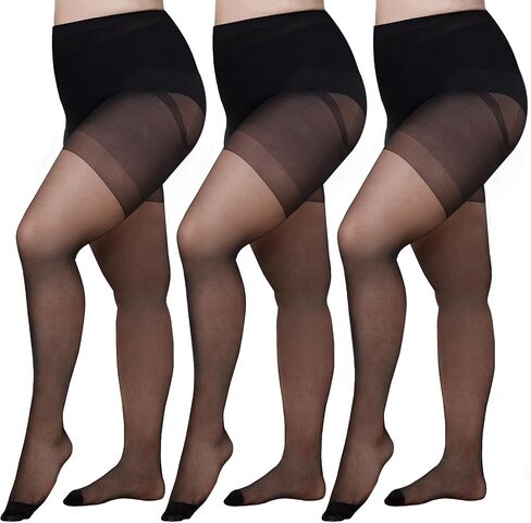 WAKUNA 3 Pairs Women's Plus Size Tights Sheer Pantyhose Nylon Stockings With Reinforced Toes XL-4XL in Kuwait