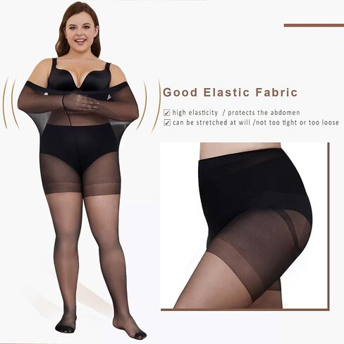 WAKUNA 3 Pairs Women's Plus Size Tights Sheer Pantyhose Nylon Stockings With Reinforced Toes XL-4XL in Kuwait