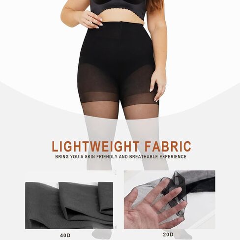 WAKUNA 3 Pairs Women's Plus Size Tights Sheer Pantyhose Nylon Stockings With Reinforced Toes XL-4XL in Kuwait