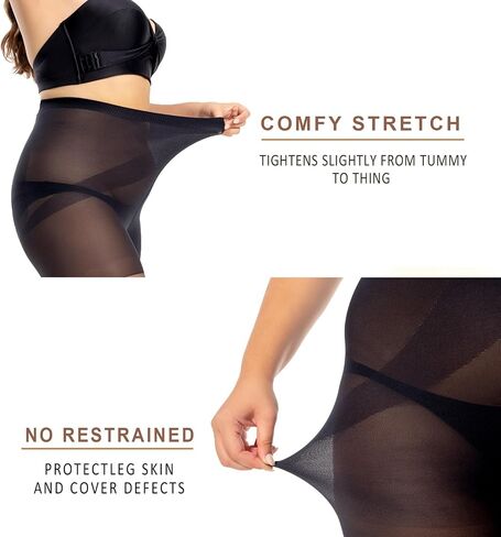 WAKUNA 3 Pairs Women's Plus Size Tights Sheer Pantyhose Nylon Stockings With Reinforced Toes XL-4XL in Kuwait