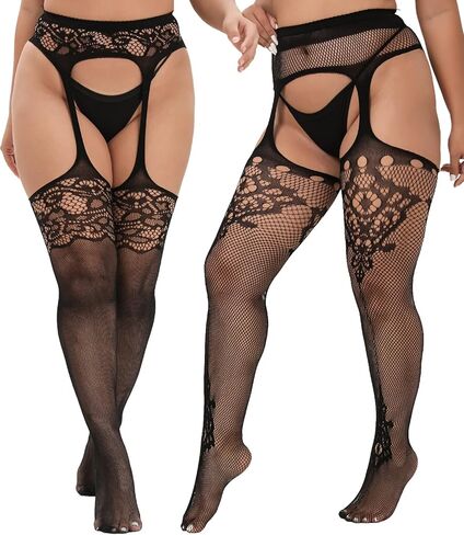MANZI Plus Size Thigh High Stockings Womens Fishnet Tights in Kuwait