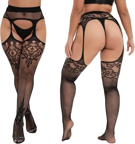 MANZI Plus Size Thigh High Stockings Womens Fishnet Tights in Kuwait