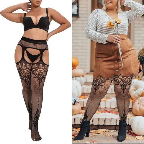 MANZI Plus Size Thigh High Stockings Womens Fishnet Tights in Kuwait