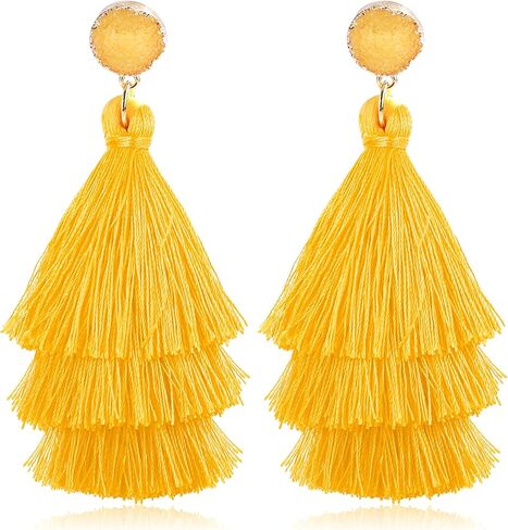 CASSIECA شرابة بيان الأقراط للنساء كليب على الأقراط المتدلية الملونة البوهيمي المتدرج شرابة Druzy تتدلى الأقراط غير ثقب المجوهرات عيد ميلاد عيد الميلاد هدية عيد الحب in Kuwait