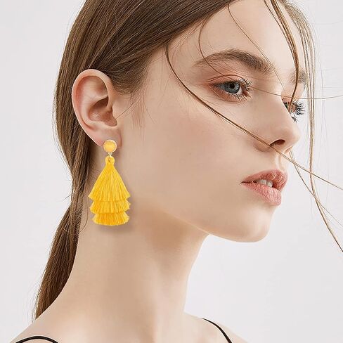 CASSIECA شرابة بيان الأقراط للنساء كليب على الأقراط المتدلية الملونة البوهيمي المتدرج شرابة Druzy تتدلى الأقراط غير ثقب المجوهرات عيد ميلاد عيد الميلاد هدية عيد الحب in Kuwait