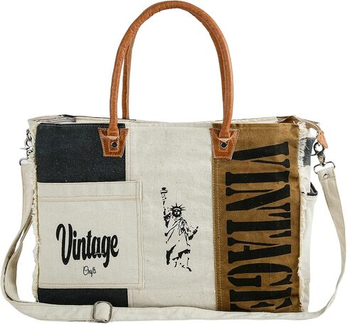 Vintage Genuine Canvas Leather Tote Bag Handbag Shopper Shoulder Purse Bag for Women Office Laptop Bag Gift LIghtweight reusable Grocery shopping in Kuwait