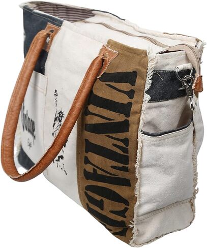 Vintage Genuine Canvas Leather Tote Bag Handbag Shopper Shoulder Purse Bag for Women Office Laptop Bag Gift LIghtweight reusable Grocery shopping in Kuwait