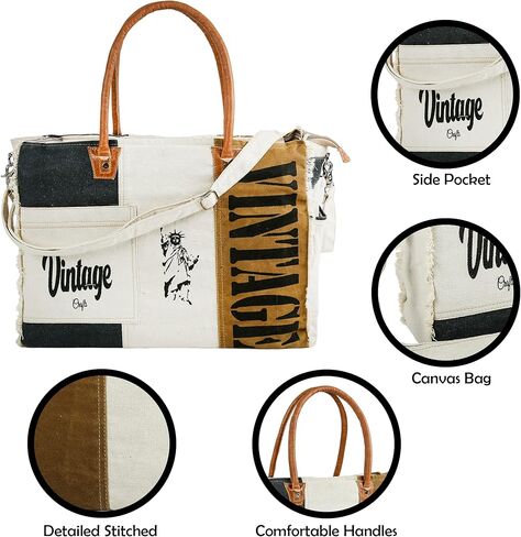 Vintage Genuine Canvas Leather Tote Bag Handbag Shopper Shoulder Purse Bag for Women Office Laptop Bag Gift LIghtweight reusable Grocery shopping in Kuwait