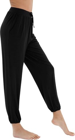 WiWi Bamboo Viscose Pajama Pants for Women Lightweight Lounge Joggers Yoga Bottoms Plus Size Pajamas Sweatpants S-4X, Black, Small in Saudi Arabia