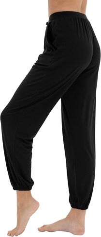 WiWi Bamboo Viscose Pajama Pants for Women Lightweight Lounge Joggers Yoga Bottoms Plus Size Pajamas Sweatpants S-4X, Black, Small in Saudi Arabia