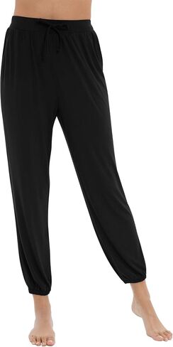 WiWi Bamboo Viscose Pajama Pants for Women Lightweight Lounge Joggers Yoga Bottoms Plus Size Pajamas Sweatpants S-4X, Black, Small in Saudi Arabia