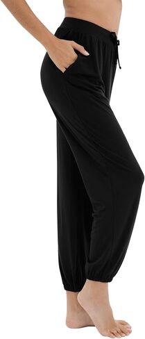 WiWi Bamboo Viscose Pajama Pants for Women Lightweight Lounge Joggers Yoga Bottoms Plus Size Pajamas Sweatpants S-4X, Black, Small in Saudi Arabia