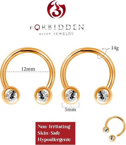 Forbidden Body Jewelry 14G 12mm Surgical Steel Front Facing CZ Crystal Nipple Piercing Horseshoe Rings, Sold in Pairs in Saudi Arabia