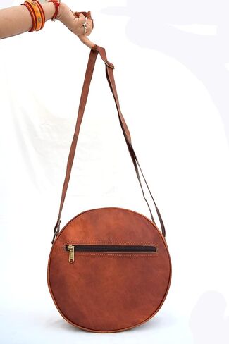 Handmade Vintage Leather Crossbody Bag Women/Teen Girls Satchel Handbag Round Messenger Sling Bags, 10 Inch Small, Brown in Saudi Arabia