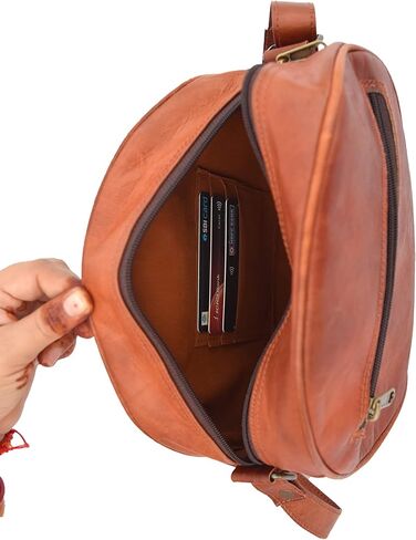 Handmade Vintage Leather Crossbody Bag Women/Teen Girls Satchel Handbag Round Messenger Sling Bags, 10 Inch Small, Brown in Saudi Arabia