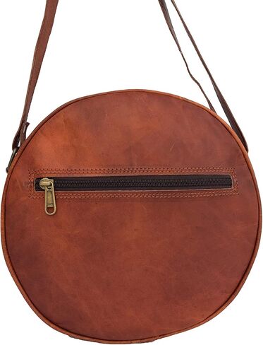 Handmade Vintage Leather Crossbody Bag Women/Teen Girls Satchel Handbag Round Messenger Sling Bags, 10 Inch Small, Brown in Saudi Arabia