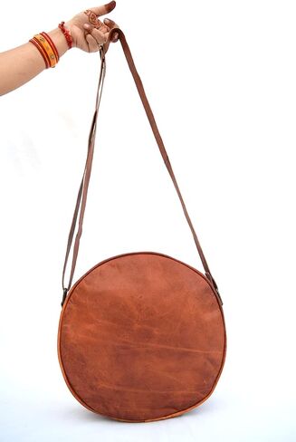Handmade Vintage Leather Crossbody Bag Women/Teen Girls Satchel Handbag Round Messenger Sling Bags, 10 Inch Small, Brown in Saudi Arabia
