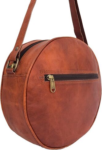 Handmade Vintage Leather Crossbody Bag Women/Teen Girls Satchel Handbag Round Messenger Sling Bags, 10 Inch Small, Brown in Saudi Arabia