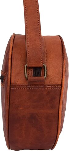 Handmade Vintage Leather Crossbody Bag Women/Teen Girls Satchel Handbag Round Messenger Sling Bags, 10 Inch Small, Brown in Saudi Arabia