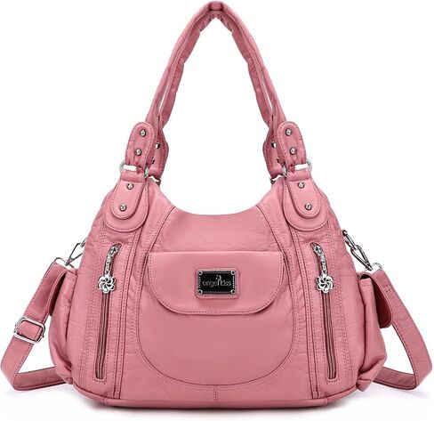 Angel Kiss Women Handbags Shoulder Bags Washed Leather Satchel Tote Bag Mutipocket Hobo Purse in Kuwait