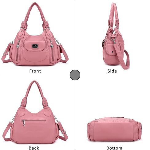 Angel Kiss Women Handbags Shoulder Bags Washed Leather Satchel Tote Bag Mutipocket Hobo Purse in Kuwait