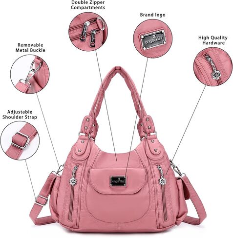 Angel Kiss Women Handbags Shoulder Bags Washed Leather Satchel Tote Bag Mutipocket Hobo Purse in Kuwait