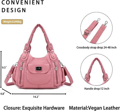 Angel Kiss Women Handbags Shoulder Bags Washed Leather Satchel Tote Bag Mutipocket Hobo Purse in Kuwait