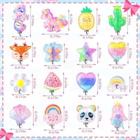 Bonuci 16 Pairs Kids Clip on Earrings for Girls Cute Unicorn Mermaid Non Pierced Clip on Earrings for Kid Little Girl in Kuwait