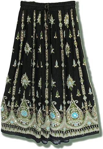 تنورة طويلة من OVENEX Fashions متعددة الصبغات لليوجا Trendz للسيدات مطرزة بالترتر والمجعد (متعددة الألوان) in Kuwait