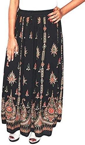 تنورة طويلة من OVENEX Fashions متعددة الصبغات لليوجا Trendz للسيدات مطرزة بالترتر والمجعد (متعددة الألوان) in Kuwait