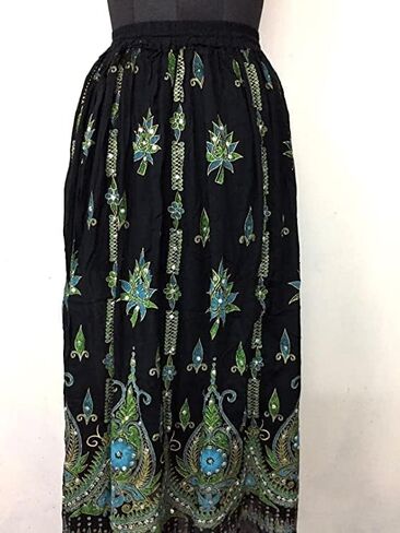 تنورة طويلة من OVENEX Fashions متعددة الصبغات لليوجا Trendz للسيدات مطرزة بالترتر والمجعد (متعددة الألوان) in Kuwait