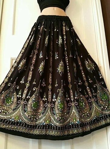 تنورة طويلة من OVENEX Fashions متعددة الصبغات لليوجا Trendz للسيدات مطرزة بالترتر والمجعد (متعددة الألوان) in Kuwait