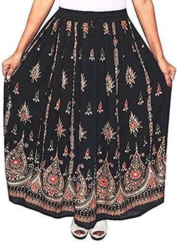 تنورة طويلة من OVENEX Fashions متعددة الصبغات لليوجا Trendz للسيدات مطرزة بالترتر والمجعد (متعددة الألوان) in Kuwait