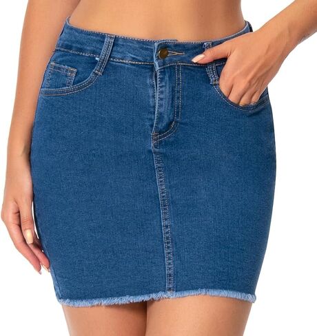 تنورة جينز QIDISHUI ​​للنساء تنورة جينز كاجوال قابلة للتمدد in Kuwait