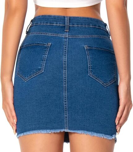 تنورة جينز QIDISHUI ​​للنساء تنورة جينز كاجوال قابلة للتمدد in Kuwait