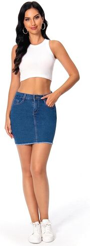 تنورة جينز QIDISHUI ​​للنساء تنورة جينز كاجوال قابلة للتمدد in Kuwait