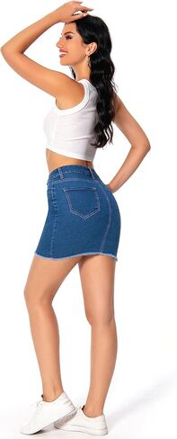 تنورة جينز QIDISHUI ​​للنساء تنورة جينز كاجوال قابلة للتمدد in Kuwait