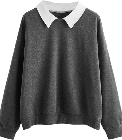 SweatyRocks Women's Contrast Collar Drop Shoulder Casual Long Sleeve Pullover Sweatshirt Tops in Kuwait