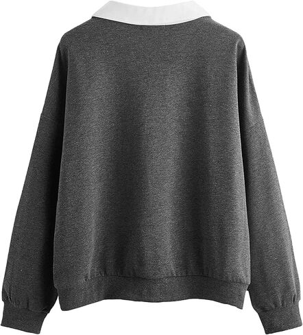 SweatyRocks Women's Contrast Collar Drop Shoulder Casual Long Sleeve Pullover Sweatshirt Tops in Kuwait