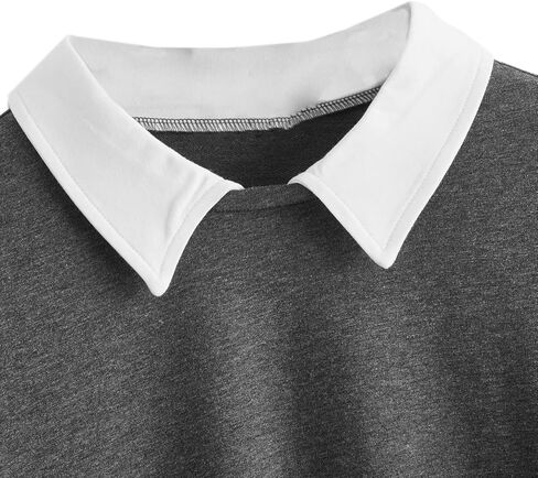 SweatyRocks Women's Contrast Collar Drop Shoulder Casual Long Sleeve Pullover Sweatshirt Tops in Kuwait