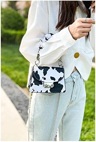 PURFANREE المرأة البقرة طباعة حقيبة كتف صغيرة مخلب مساء محفظة حقيبة يد كروس حقيبة حقيبة محفظة صغيرة in Kuwait