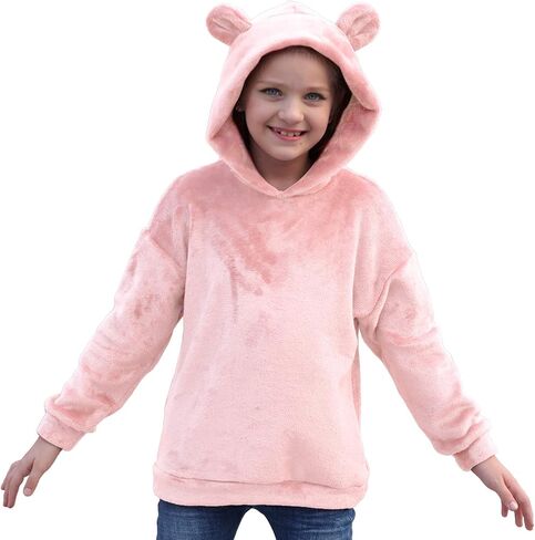 GORLYA Girls Long Sleeve Casual Cute Teddy Bear Hooded Sweatshirt Plush Pullover Tops for 4-14T in Kuwait