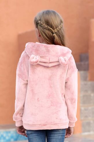 GORLYA Girls Long Sleeve Casual Cute Teddy Bear Hooded Sweatshirt Plush Pullover Tops for 4-14T in Kuwait