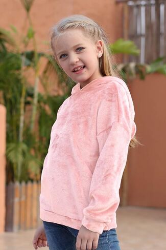 GORLYA Girls Long Sleeve Casual Cute Teddy Bear Hooded Sweatshirt Plush Pullover Tops for 4-14T in Kuwait