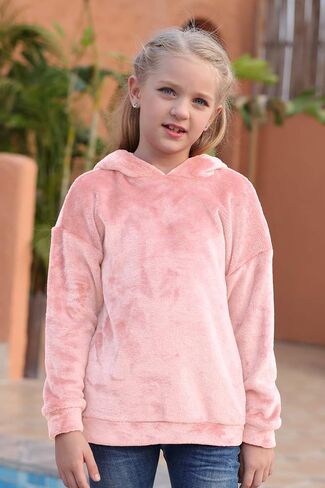 GORLYA Girls Long Sleeve Casual Cute Teddy Bear Hooded Sweatshirt Plush Pullover Tops for 4-14T in Kuwait