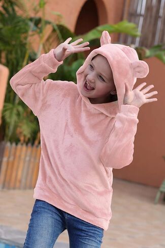 GORLYA Girls Long Sleeve Casual Cute Teddy Bear Hooded Sweatshirt Plush Pullover Tops for 4-14T in Kuwait