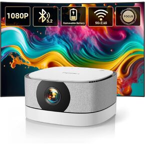 【يعمل بالبطارية】جهاز عرض خارجي مزود بتقنية WiFi وبلوتوث 1080P: 480 ANSI 16000L Lisowood جهاز عرض صغير محمول قابل لإعادة الشحن مع تركيز كهربائي وتكبير جهاز عرض أفلام للاستخدام الخارجي/المنزلي in Kuwait