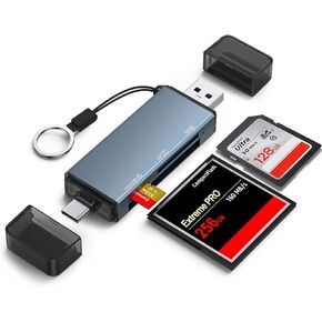 قارئ بطاقات CF/SD/TF، ​​قارئ بطاقات USB-A وUSB C من الألومنيوم، قارئ فلاش مدمج يدعم CF/SD/MicroSD متوافق مع MacBook Pro/Air، Surface Pro 9/8/7/X، Samsung Galaxy S23/S22/ 21/20 in Kuwait