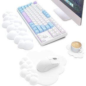 MANBASNAKE Cloud Mouse Pad Wrist Support Keyboard Wrist Rest Set with Ergonomic Memory Foam,Non-Slip Base,Cloud Coasters for Home,Office,Laptop,Desktop Computer,Easy Typing Pain Relief-Blue in Saudi Arabia