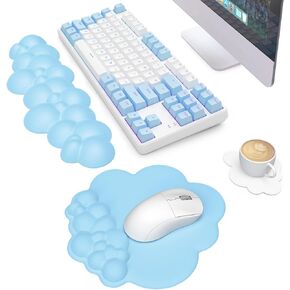 MANBASNAKE Cloud Mouse Pad Wrist Support Keyboard Wrist Rest Set with Ergonomic Memory Foam,Non-Slip Base,Cloud Coasters for Home,Office,Laptop,Desktop Computer,Easy Typing Pain Relief- White